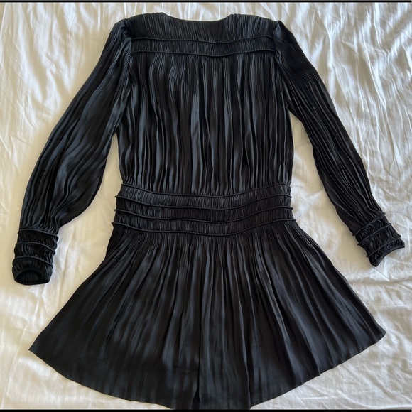 FRAME Women’s Pleated Pleat V Neck Long Sleeve Dress Smocked Black Size XS New - Picture 13 of 16
